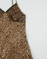 Vintage Y2K 00s Versailles Leopard Print Tie Back Satin Mini Slip Dress - M
