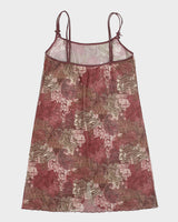 Vintage Y2K 00s Jessica Paisley Pattern Lettuce Hem Front Split Mesh Slip Dress - M