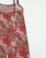 Vintage Y2K 00s Jessica Paisley Pattern Lettuce Hem Front Split Mesh Slip Dress - M