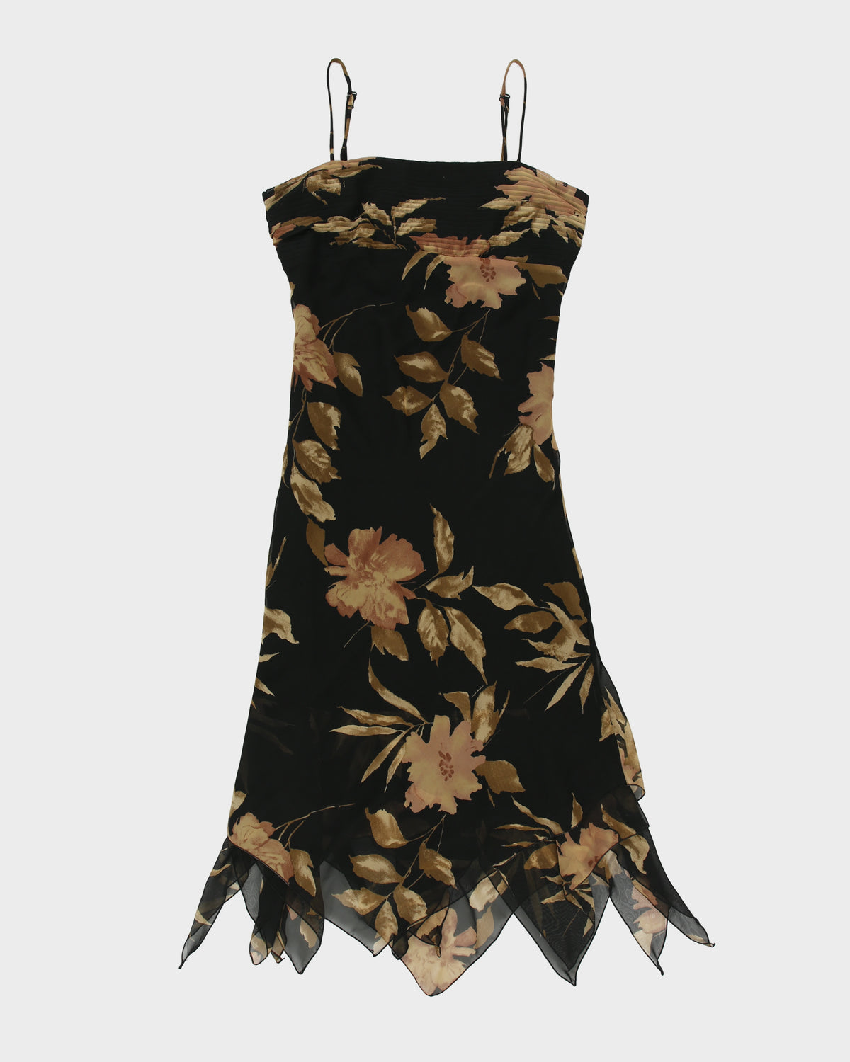 Vintage 1990s Liz Mirelli Floral Handkerchief Fairy Hem Floral Dress - S