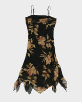 Vintage 1990s Liz Mirelli Floral Handkerchief Fairy Hem Floral Dress - S