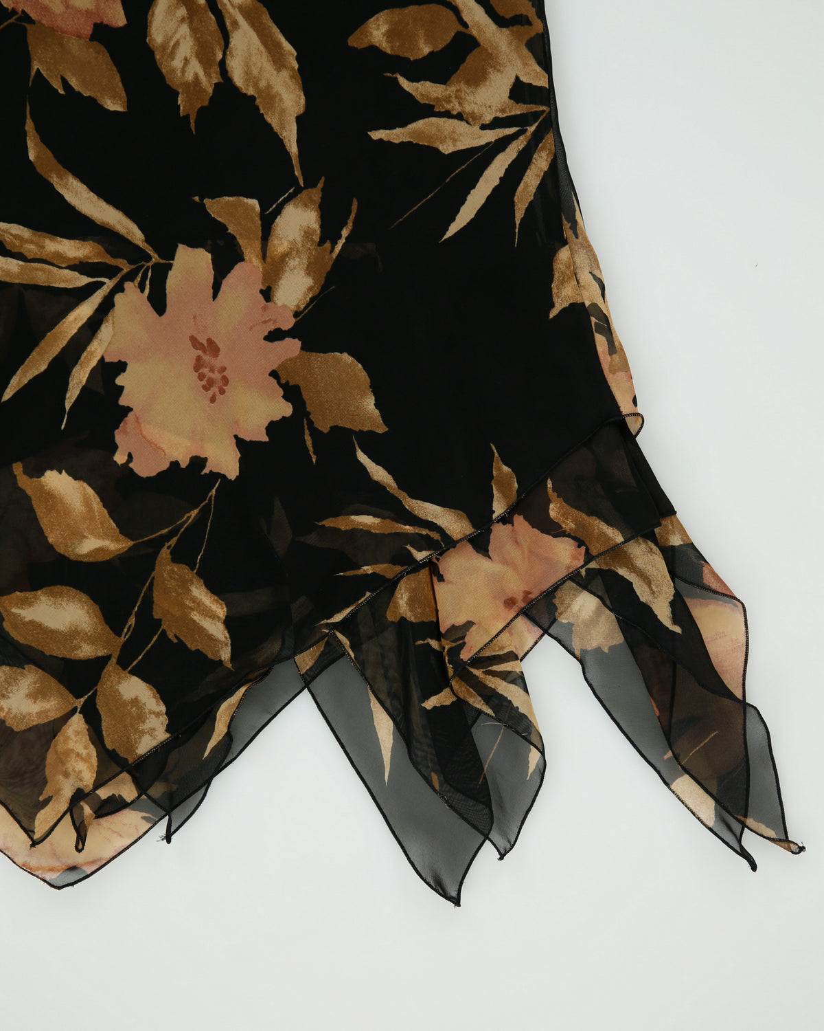 Vintage 1990s Liz Mirelli Floral Handkerchief Fairy Hem Floral Dress - S