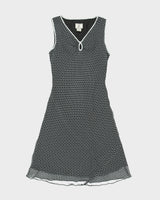 Vintage 1990s Ice Key Hole Silk Spotty Midi Dress - M