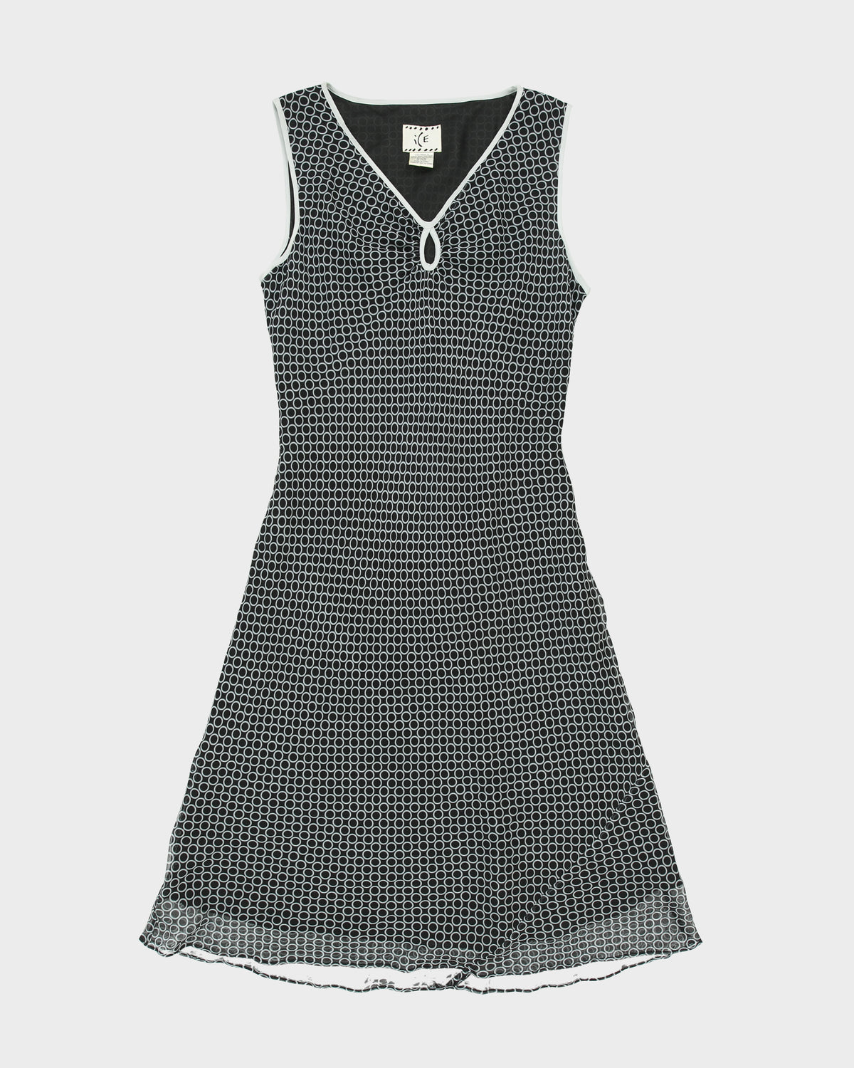 Vintage 1990s Ice Key Hole Silk Spotty Midi Dress - M