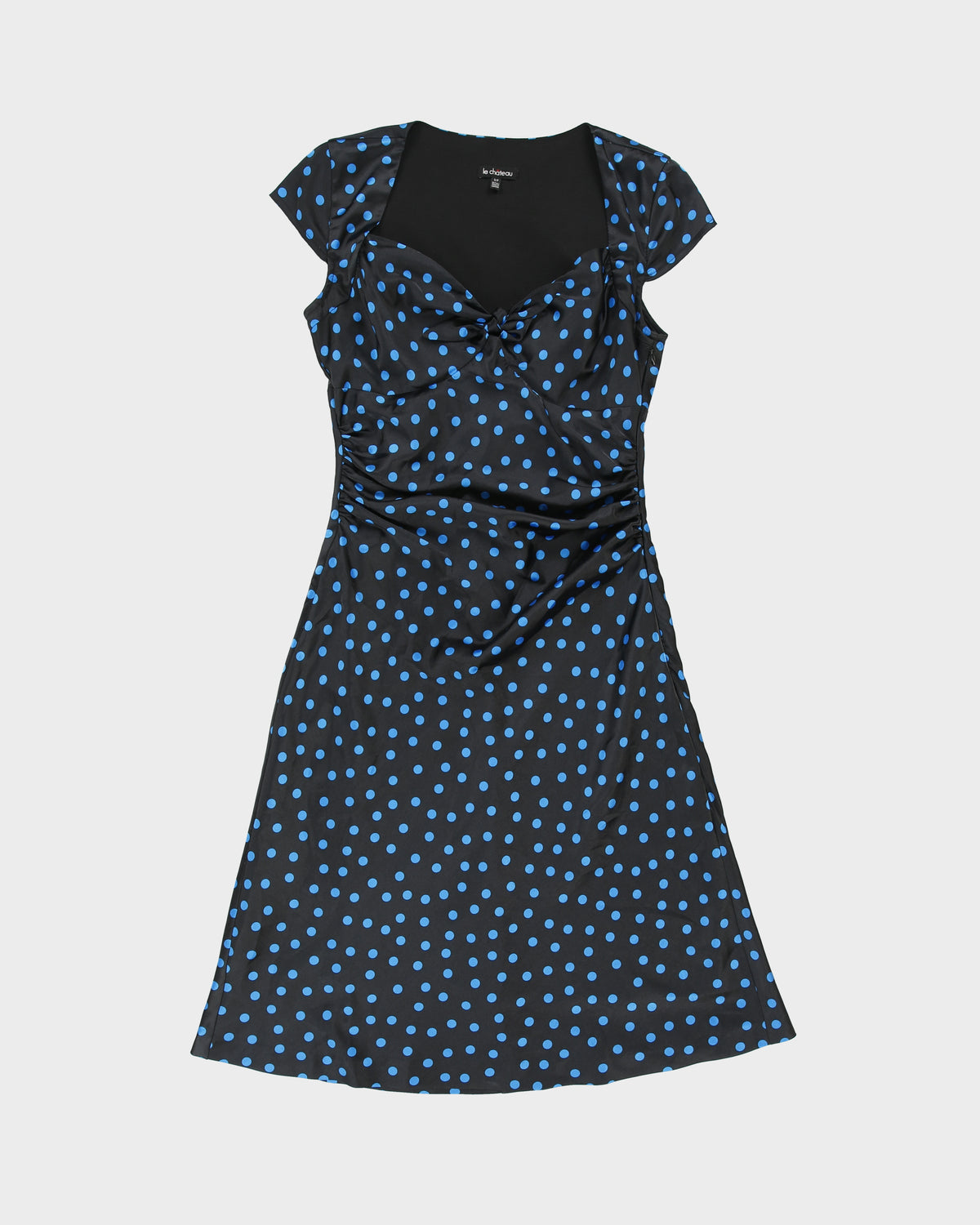 Vintage Y2K 2000s Le Chateau Polka Dot Side Ruched Satin Dress - S