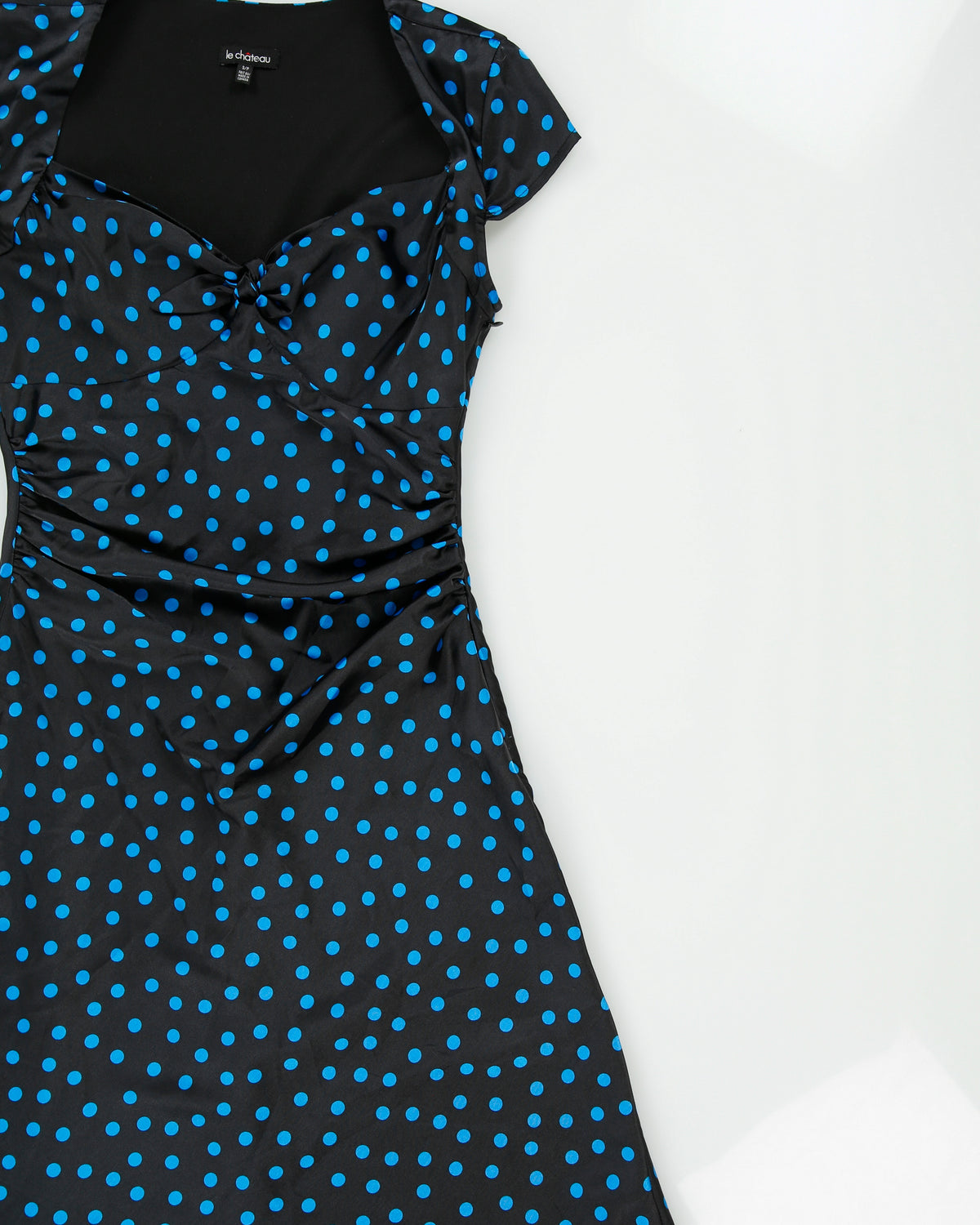 Vintage Y2K 2000s Le Chateau Polka Dot Side Ruched Satin Dress - S