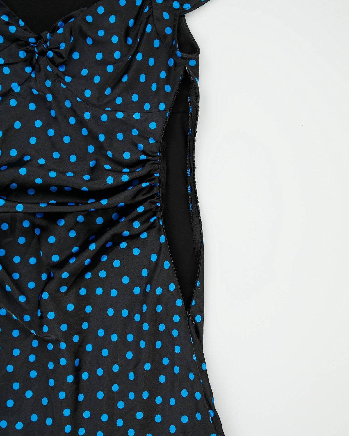 Vintage Y2K 2000s Le Chateau Polka Dot Side Ruched Satin Dress - S