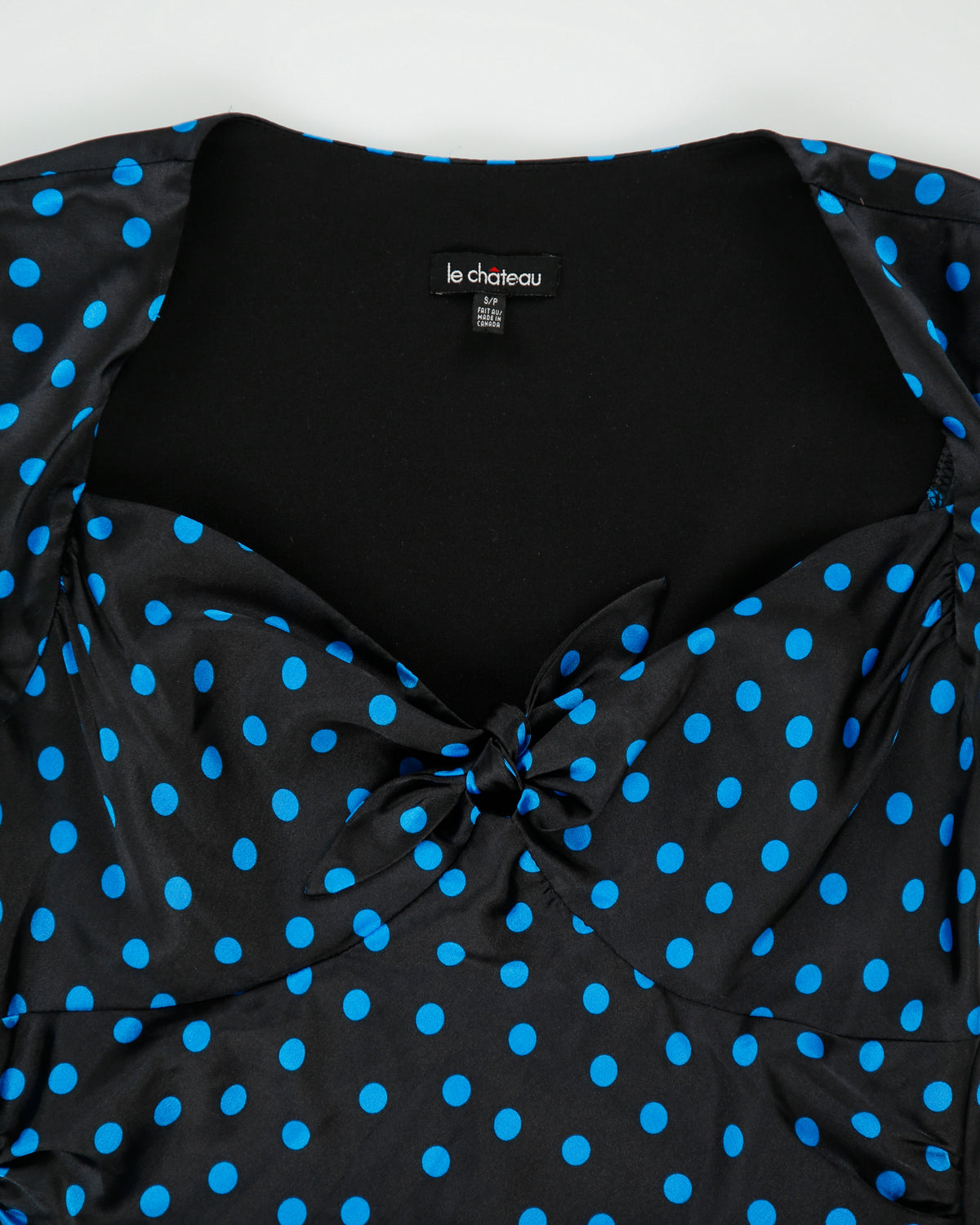 Vintage Y2K 2000s Le Chateau Polka Dot Side Ruched Satin Dress - S