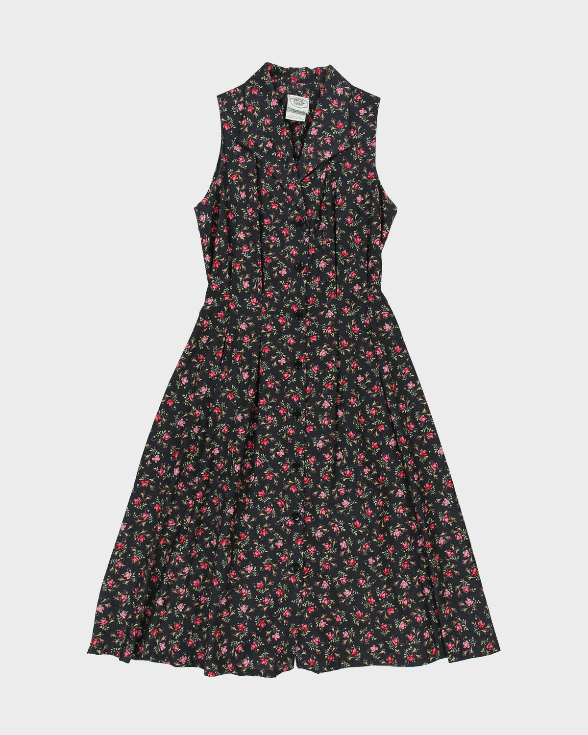 Vintage 1990s Laura Ashley Button Through Floral Sleeveless Dress - S