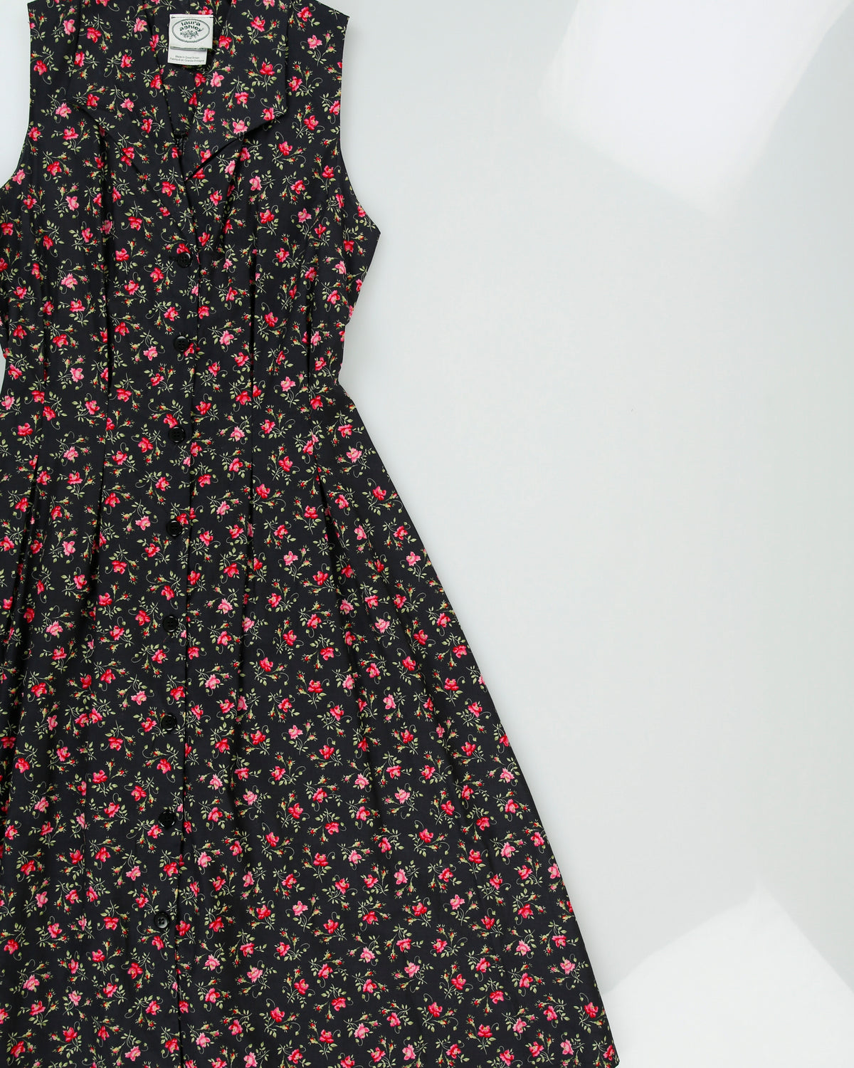 Vintage 1990s Laura Ashley Button Through Floral Sleeveless Dress - S