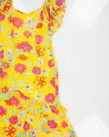 Vintage 1990s Floral Ruffle Beaded Asymmetric Hem Dress - S