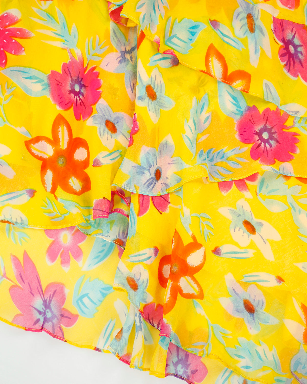 Vintage 1990s Floral Ruffle Beaded Asymmetric Hem Dress - S