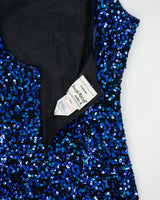 Vintage 1980s Joseph Ribkoff Gala Backless Silk Maxi Sequin Dress - S