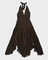 Vintage Y2K 00s BCBG Max Azria Silk Fairy Hem Halter Neck Dress - XS
