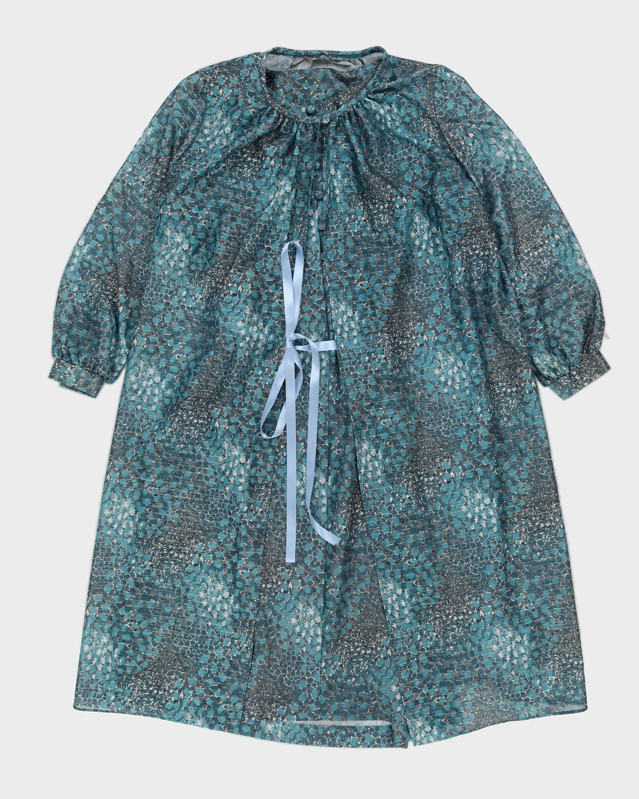 Vintage 1970s 2 Piece Blue Patterned Dress Set - M
