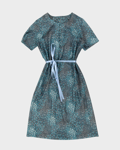 Vintage 1970s 2 Piece Blue Patterned Dress Set - M