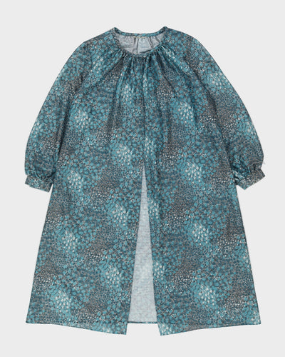 Vintage 1970s 2 Piece Blue Patterned Dress Set - M
