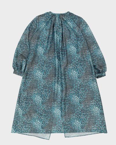 Vintage 1970s 2 Piece Blue Patterned Dress Set - M
