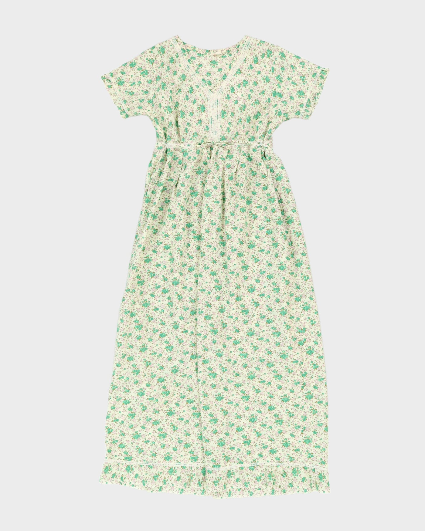 Vintage 1990s Green Floral Maxi Tea Dress - S
