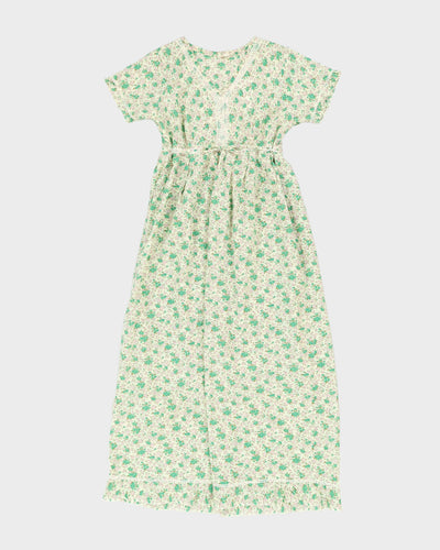 Vintage 1990s Green Floral Maxi Tea Dress - S