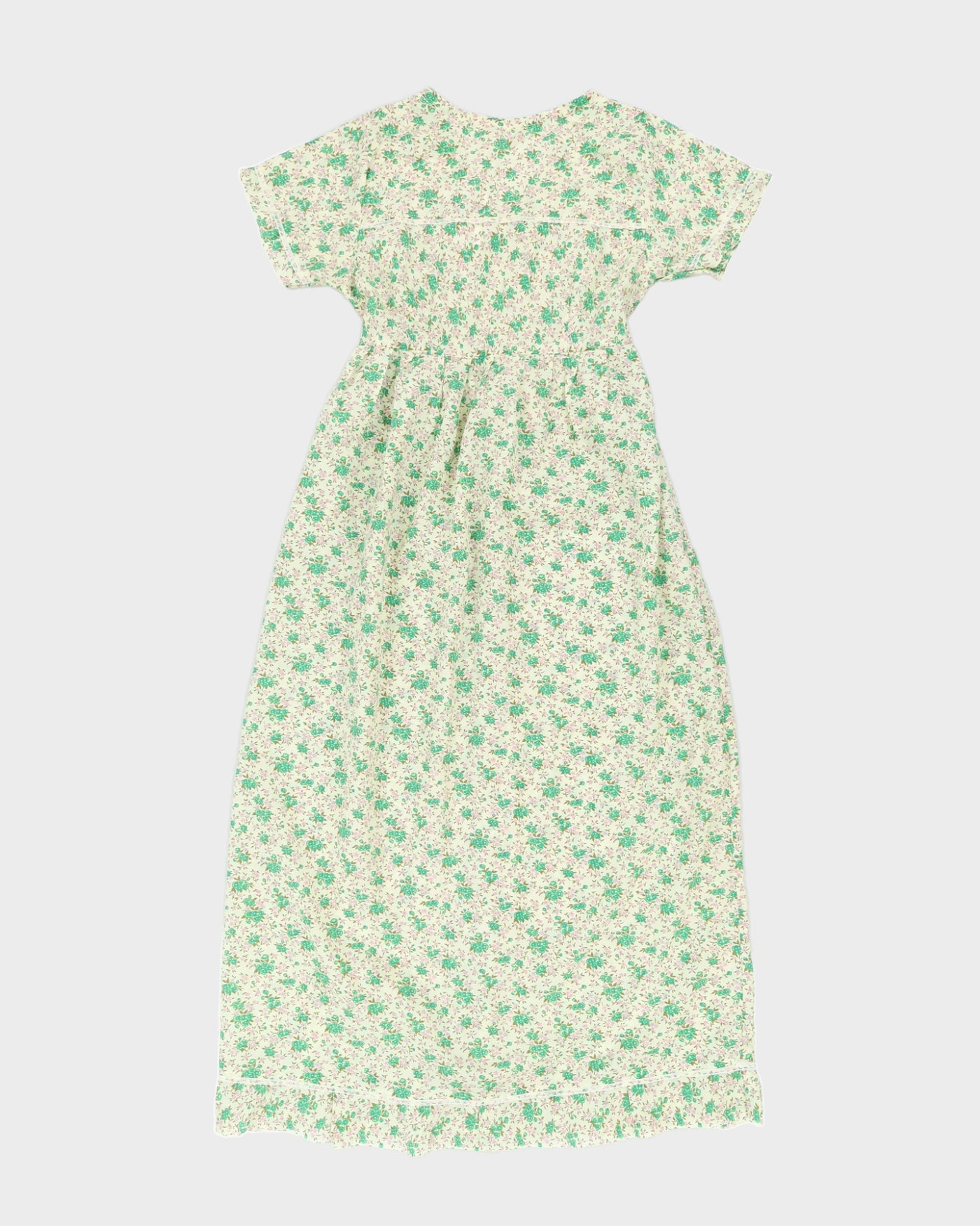 Vintage 1990s Green Floral Maxi Tea Dress - S