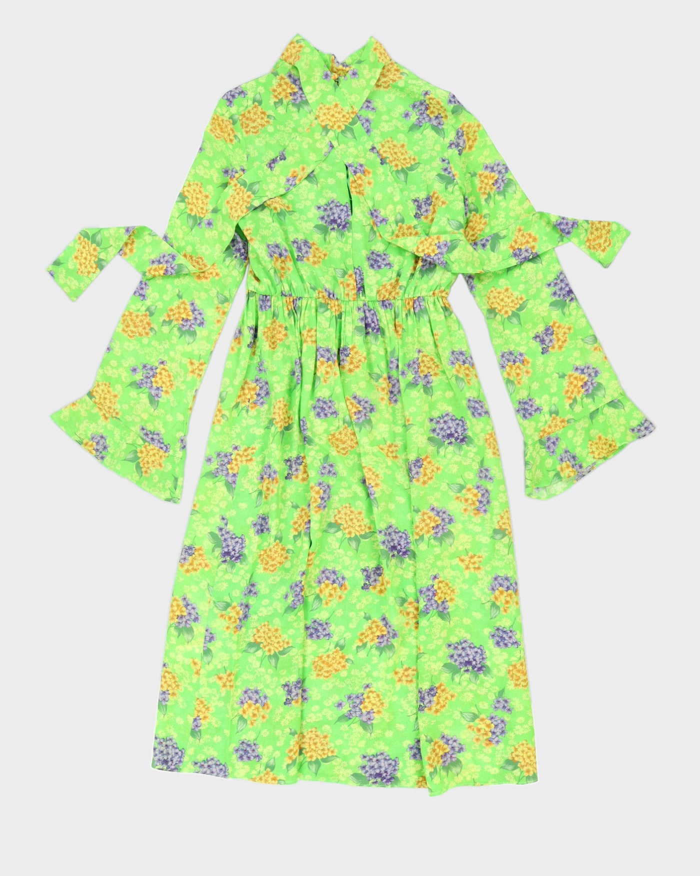 Les Reveries Green Floral Silk Dress - M