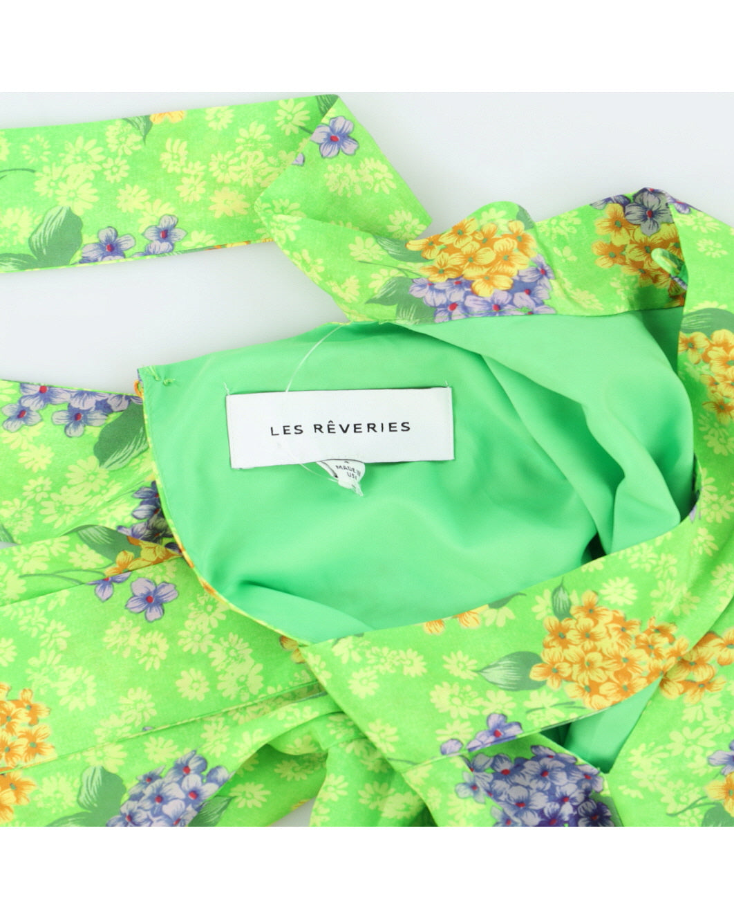 Les Reveries Green Floral Silk Dress - M