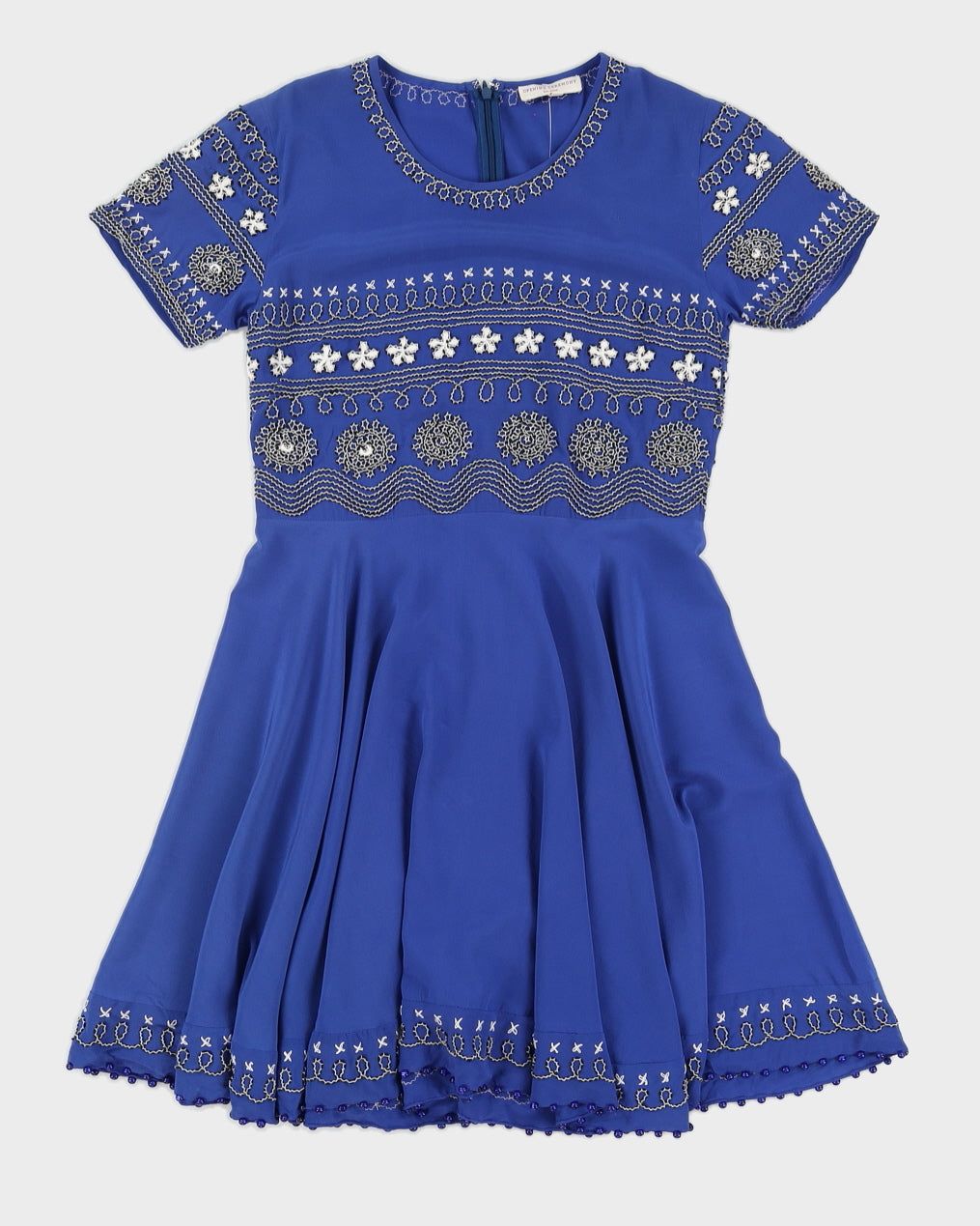 Blue Silk Embroidered Dress - S