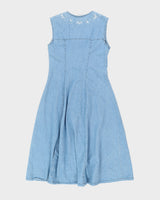 Vintage 90s A1A Sportswear Denim Dress With Hand Painted Flowers - L