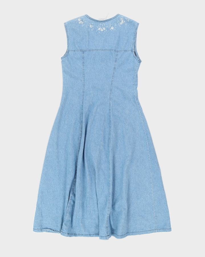 Vintage 90s A1A Sportswear Denim Dress With Hand Painted Flowers - L