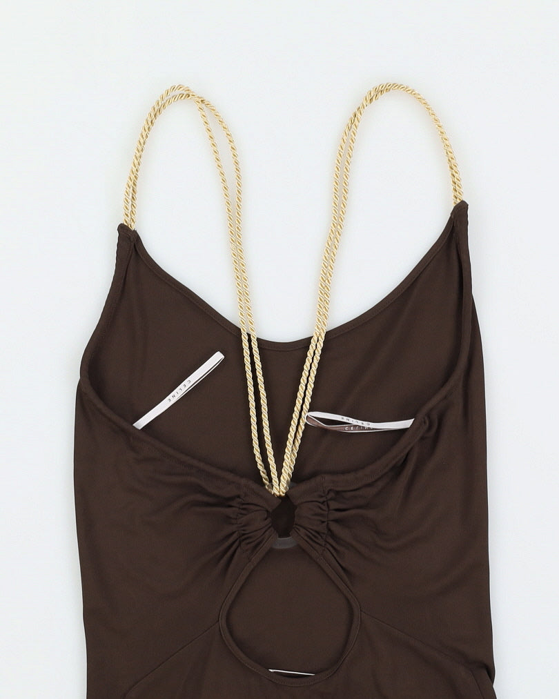 Celine Brown Maxi Dress With Gold Rope Strap - 36