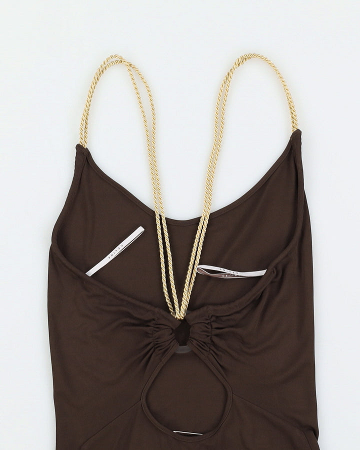 Celine Brown Maxi Dress With Gold Rope Strap - 36