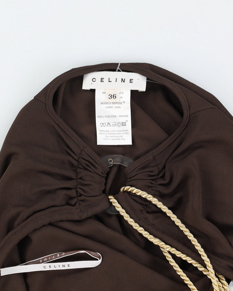 Celine Brown Maxi Dress With Gold Rope Strap - 36