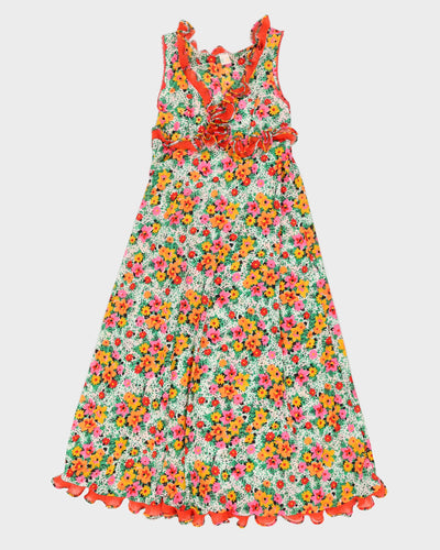 Vintage 80s Floral Frill Maxi Dress - S