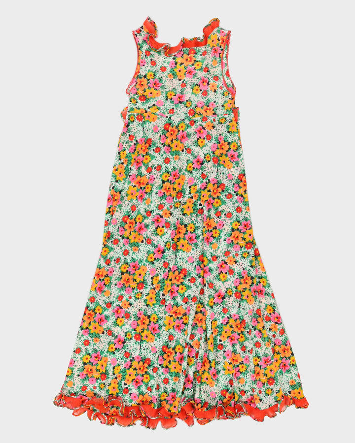 Vintage 80s Floral Frill Maxi Dress - S