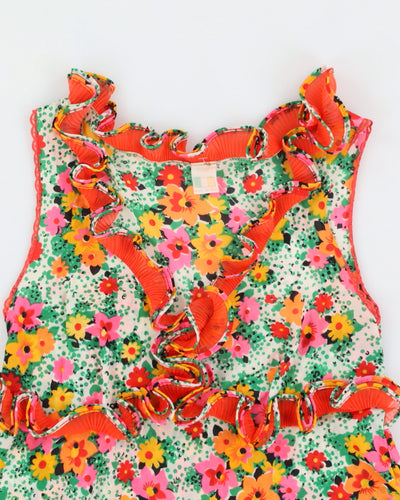 Vintage 80s Floral Frill Maxi Dress - S