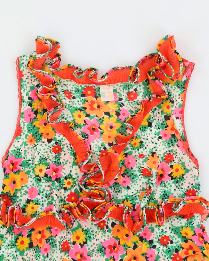 Vintage 80s Floral Frill Maxi Dress - S