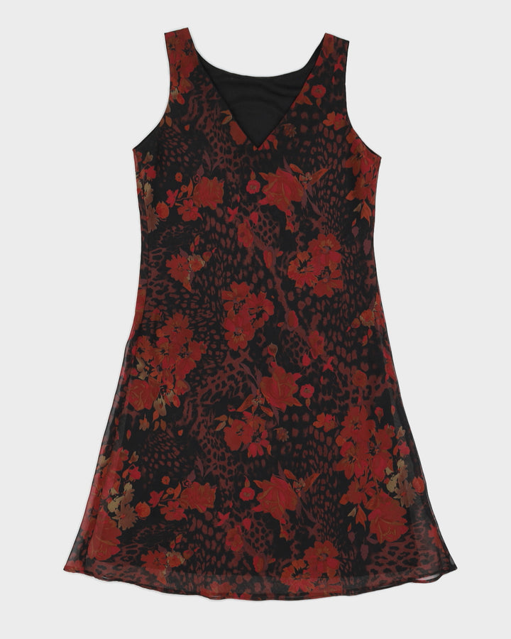 Vintage 90s Alyn Paige Floral Leopard Mini Dress - S/M