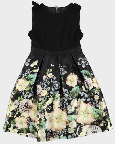 Ted Baker Black Floral A-Line Midi Dress - XL