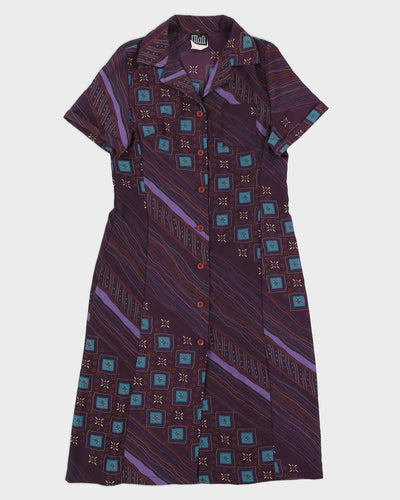 Vintage 90s Mali Purple Printed Button Up Dress - M
