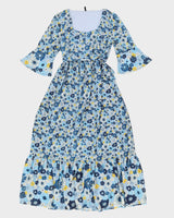Benetton Blue &amp; Yellow Floral Maxi Dress - M