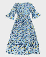 Benetton Blue &amp; Yellow Floral Maxi Dress - M