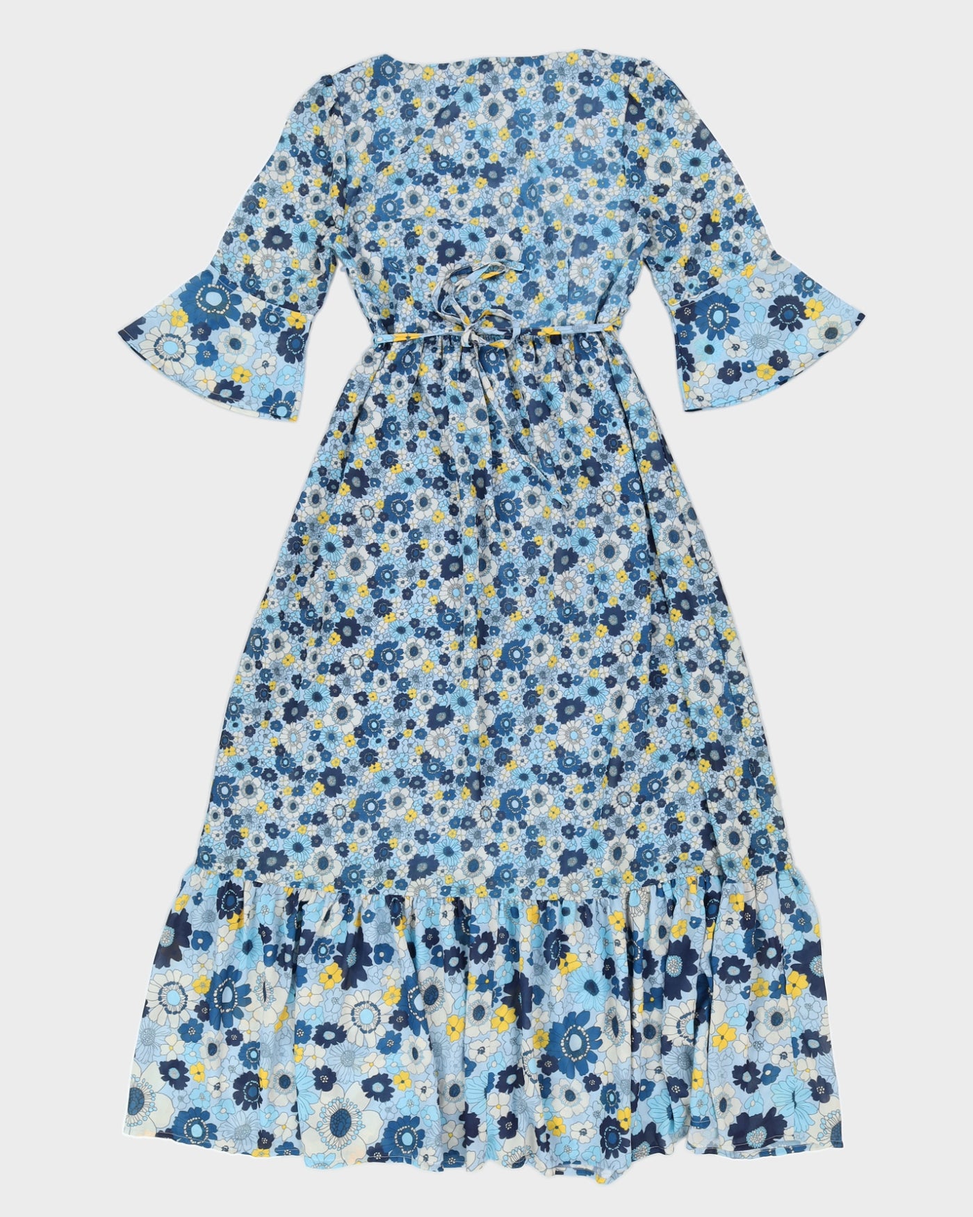 Benetton Blue & Yellow Floral Maxi Dress - M