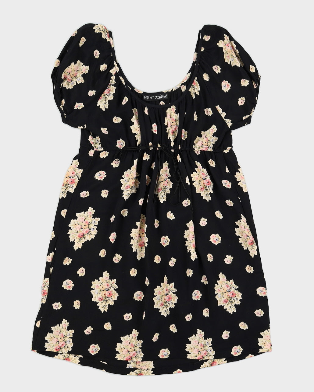 Betsey Johnson Black Floral Milkmaid Style Mini Dress - L