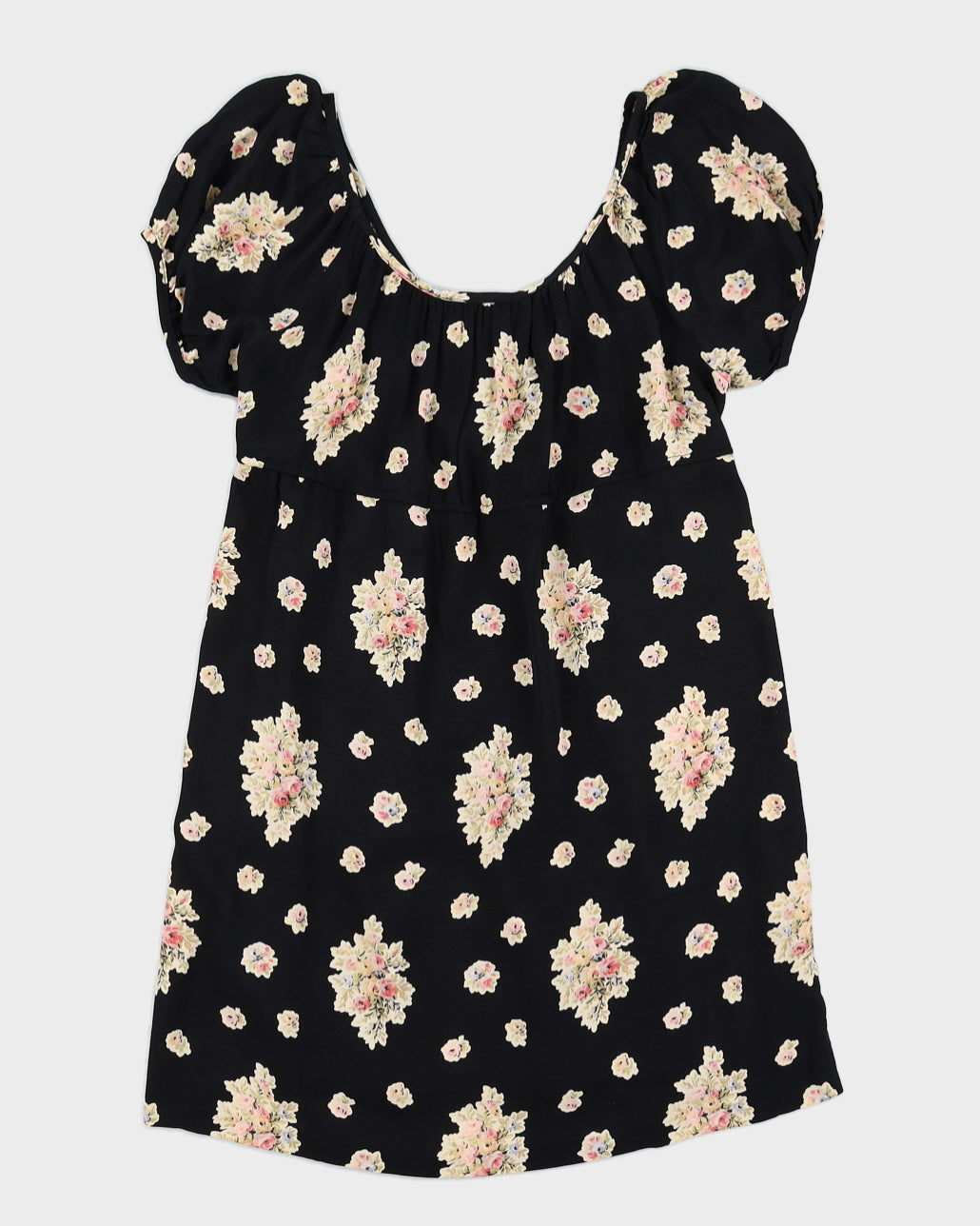 Betsey Johnson Black Floral Milkmaid Style Mini Dress - L