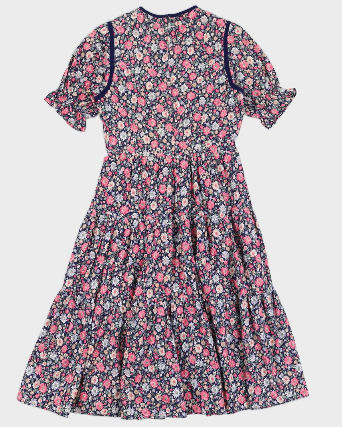 Vintage 70s Floral Keyhole Neckline Midi Dress - M