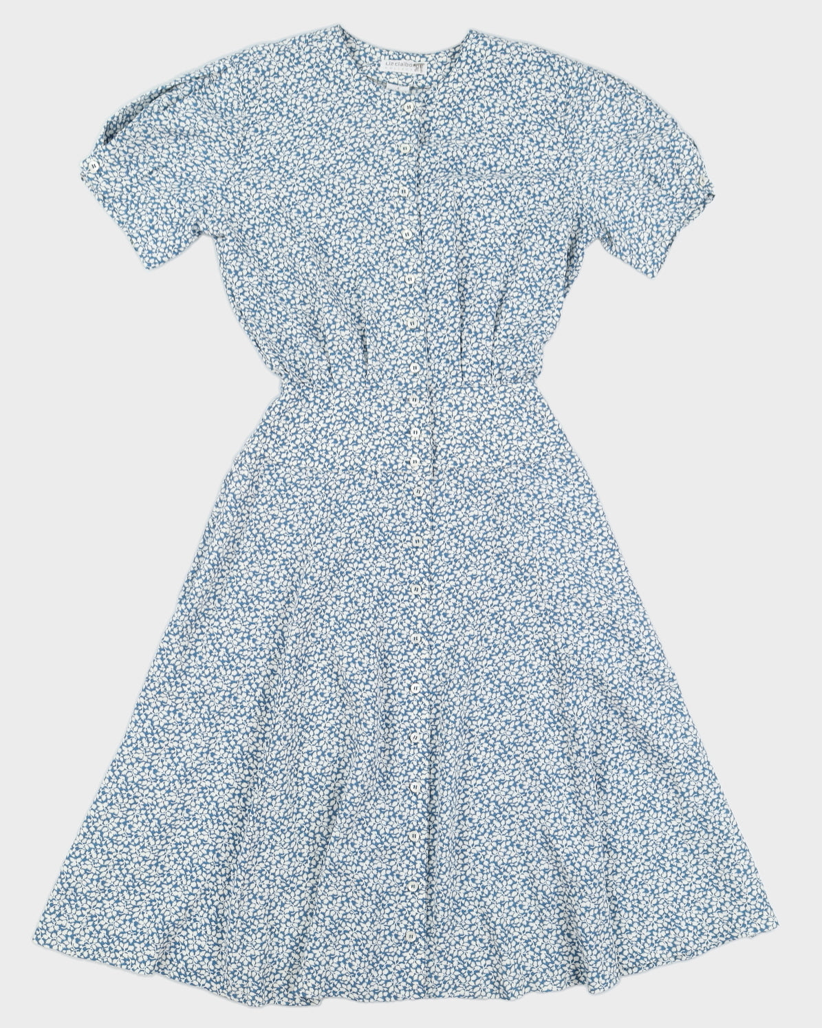 Vintage 90s Liz Claiborne Blue & White Floral Button Down Dress - M