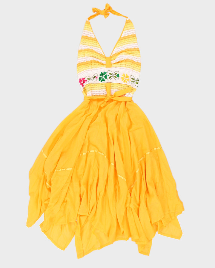 Vintage Orange Halterneck Cotton Crochet Dress - M