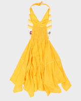 Vintage Orange Halterneck Cotton Crochet Dress - M