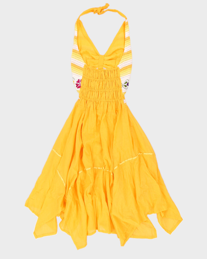 Vintage Orange Halterneck Cotton Crochet Dress - M